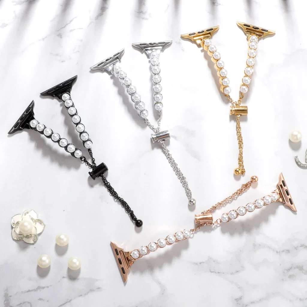 Pearl Stainless Steel For Apple Watch Ultra 2 1 49mm Metal Correa Bracelet For Iwatch Series 9 8 7 6 5 SE 45MM 41 42 44MM 38MM