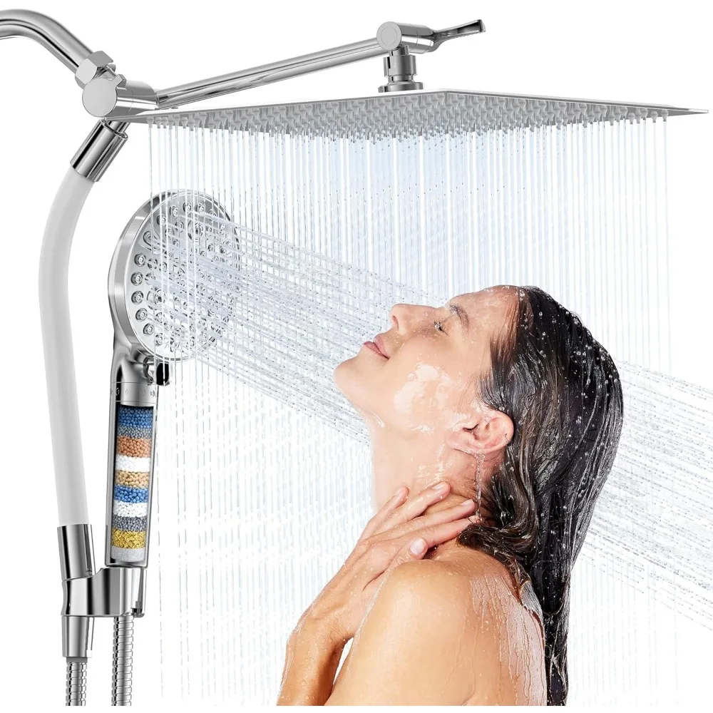 Цельнометаллическая 3-сторонняя насадка для тропического душа, комбинированная насадка для душа высокого давления с распылителем 10 распылей, насадка для душа с фильтром для жесткой воды, регулируемая верхняя часть штанги