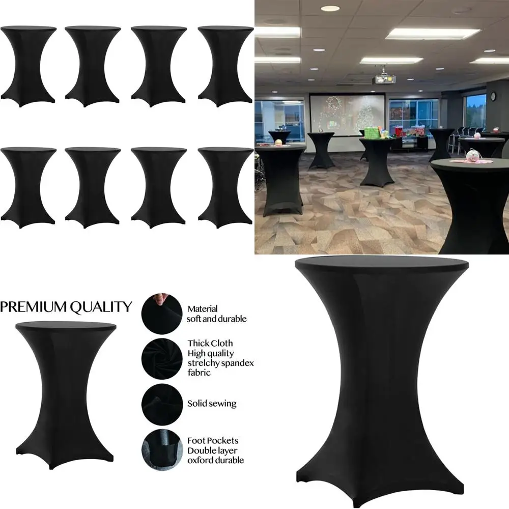 

Black Stretch Spandex Cocktail Table Covers, 8 Pack for 32x43 Inch Round Tables, Fitted Highboy Tablecloths Set