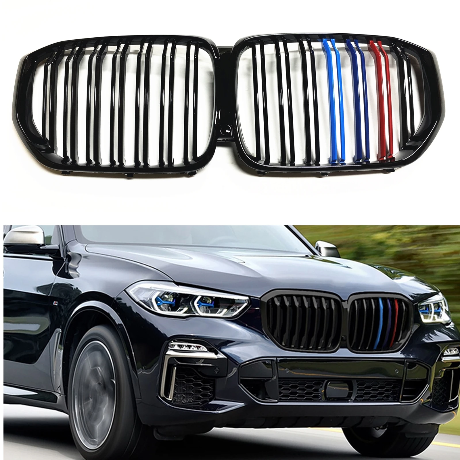 

Front Kidney Grille For BMW G05 X5 Series X5M F95 2019-2022 30d 40i 50i M50d Tri M Color Car Upper Bumper Hood Mesh Grill Grid