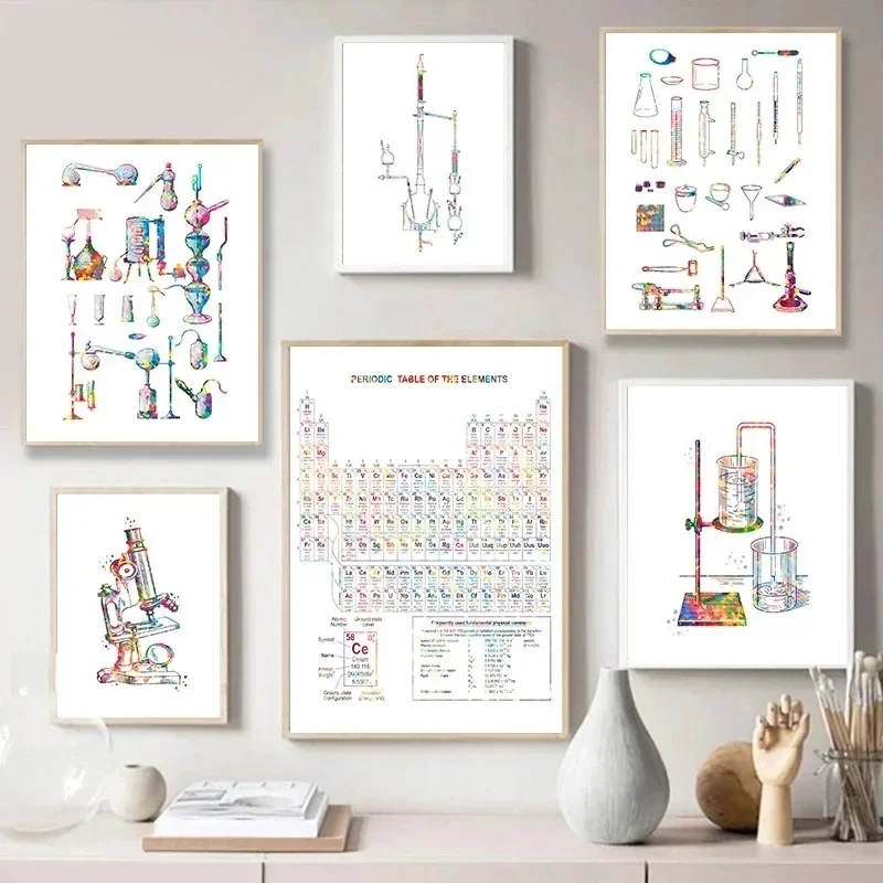 Canvas Painting Posters Prints Science Wall Art Pictures Chemical Element Chemistry Instrument Microscope Laboratory Home Decor