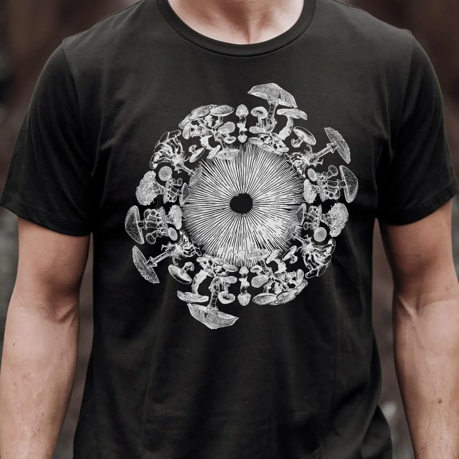 Mushroom Iris Spore Print T Shirt Mycology Art vintage Washed Stylish designer clothes Soft homme Stretched streetwear