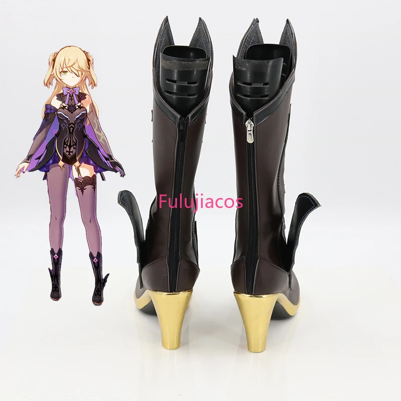 Fulujiacos Genshin Impact Fischl Cosplay Shoes Boots Halloween Party Game Cosplay Shoes Prop
