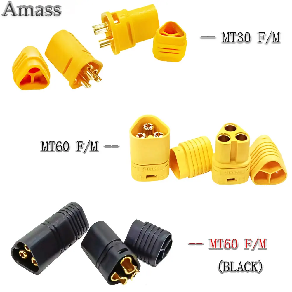 Amass MT30 MT60 Connector Yellow Black MT60 Plug Socket Male Female Pair for RC Aircraft Quadcopter Lithium Battery