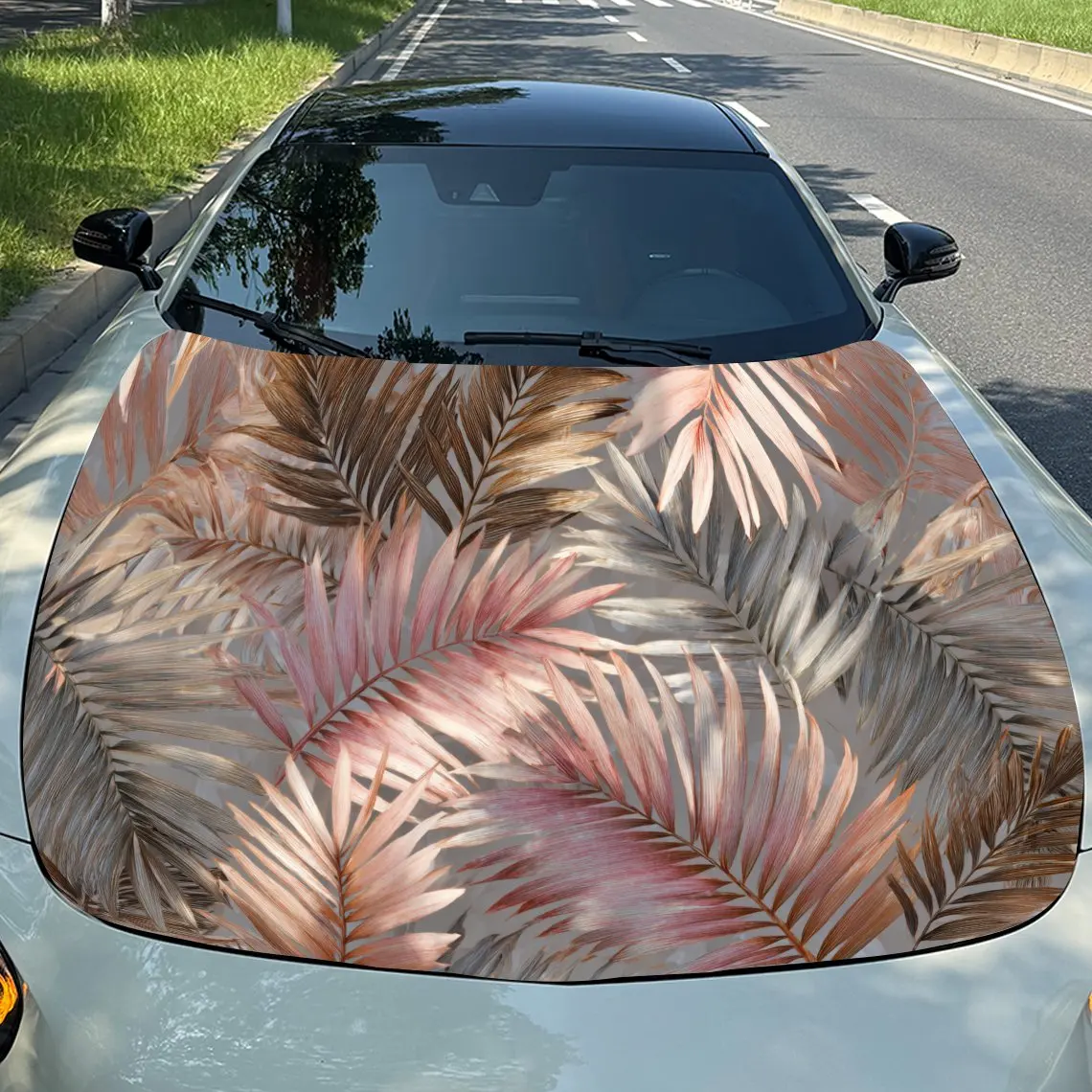 

Red and white plants Car Hood Vinyl Stickers Car Surface Protection Decal Car Decoration Cover Vinyl Wraps Waterproof Self-adhes