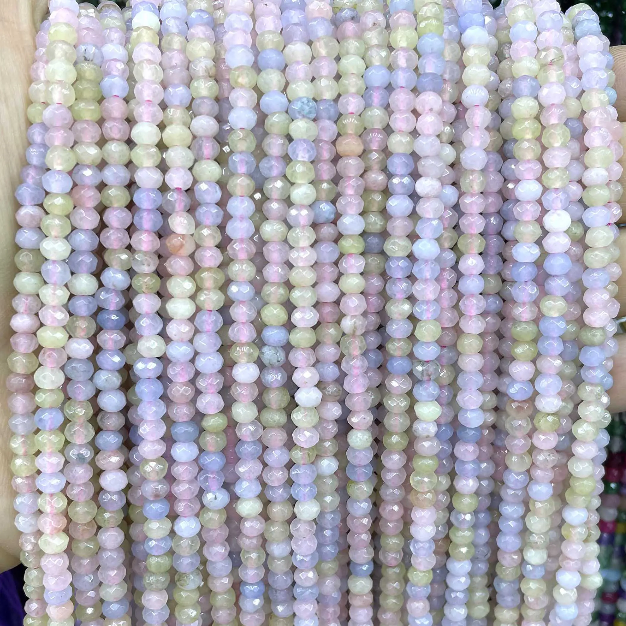 Natural Stone Faceted Flat Rondelle Spacer Beads Colorful Morganite Jades Chalcedony For Jewelry Making Diy Accessories 3X4MM