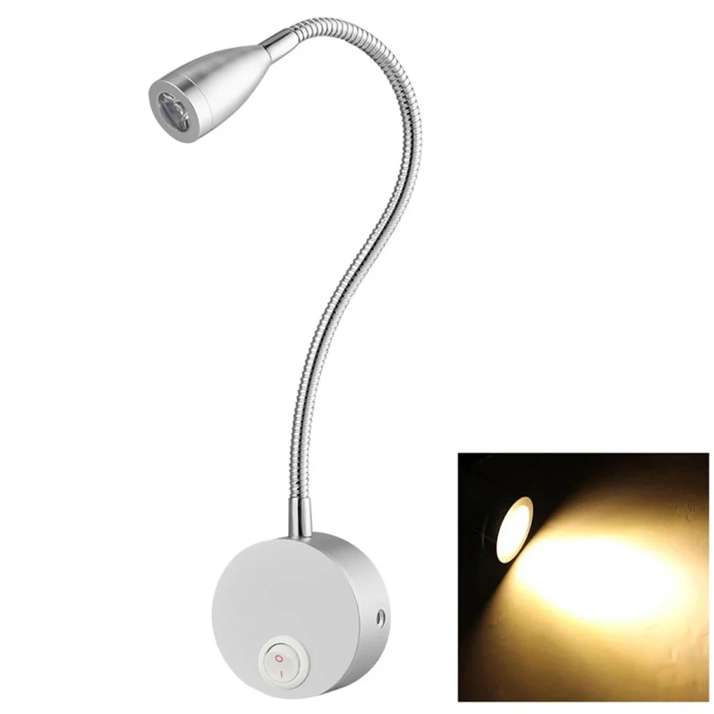 

LED Bedside Reading Light Brushed Silver Warm White 3W Flexible Gooseneck Wall Lamp Night Light for Bedroom Indoor Wall Mounted