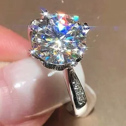 Classic Female Rings 925 Sterling Silver 6 Claws Round Shaped Shiny Zircon Rings For Women Jewelry Girlfriend Gift Anillos Mujer