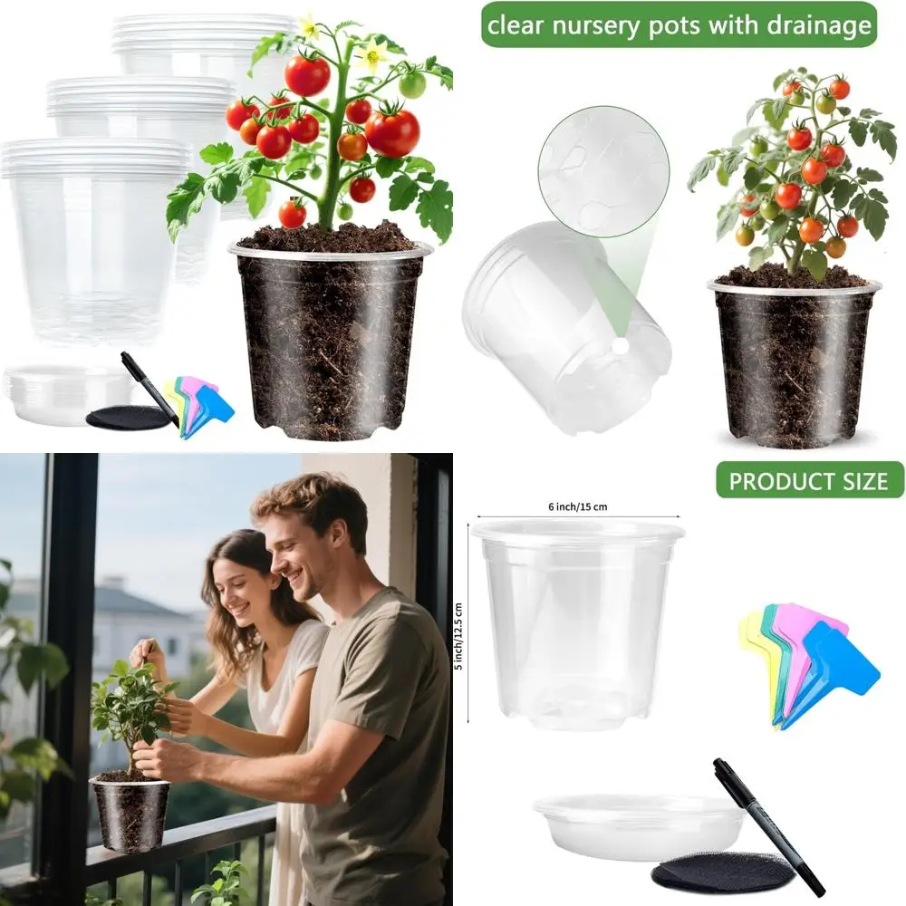 

Прозрачный горшок для растений с дренажными отверстиями, стартовые горшки для цветов/семян, прозрачные пластиковые детские горшки для растений с этикетками для растений + смеситель