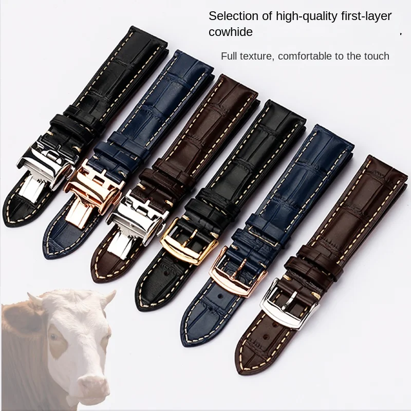 For Longines L3.742 L2.628 Master Craftsman Magnificent Moon Phase Cowhide Men's Bracelet Women's Genuine Leather Watchband 21mm