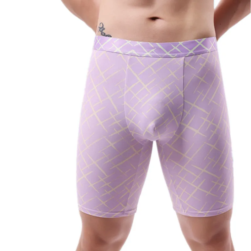 Herren Unterwäsche Eis Seide Boxershorts Mann atmungsaktiv u konvexen Beutel mittellanges Bein Unterhose männlich schnell trocknen Höschen homme