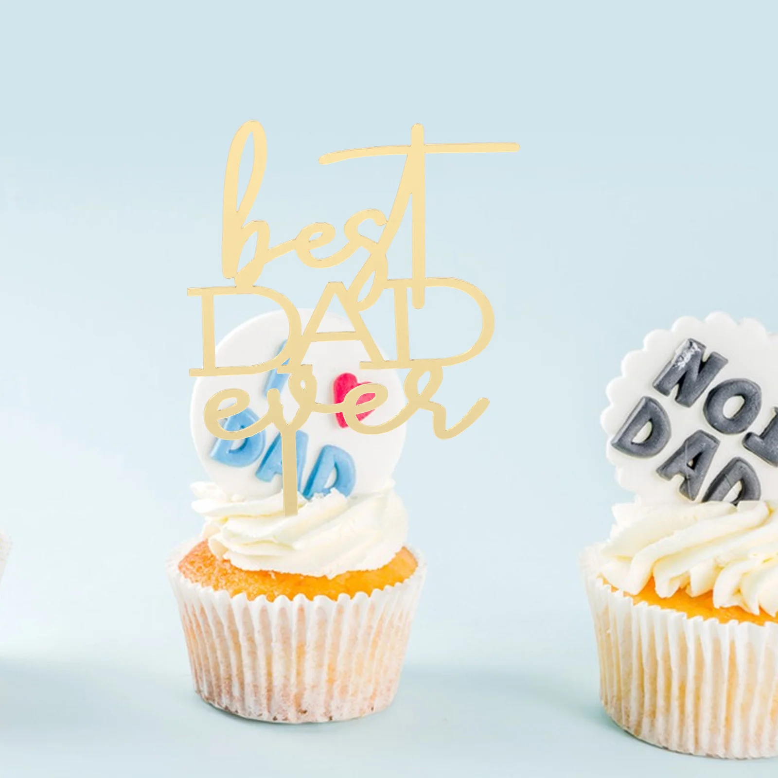 

5Pcs Acrylic Cake Toppers Gold Best Dad Ever Father's Day Cupcake Inserts Dessert Table Decor Supplies Acrylic Cake Toppers