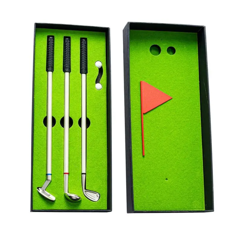 Golf Ball Pen Set Desktop Golf Course Cool Workbench Accessories Three Kinds Of Ink Golf Pens With Putting Green Balls And Flag