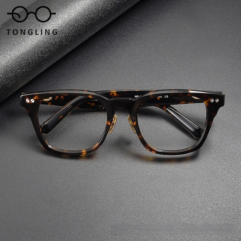 2025Women High-Quality Acetate Retro Tortoiseshell Large-Face Square Frame Men Glasses Frame Supports Custom Prescription Lenses