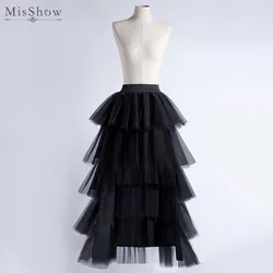 MisShow Gothic Hi-Lo Tulle Tutu Punk Layered Ruffles Tiered Skirt Women High Low Mesh Net Costume Party Prom Pleated Dress Long