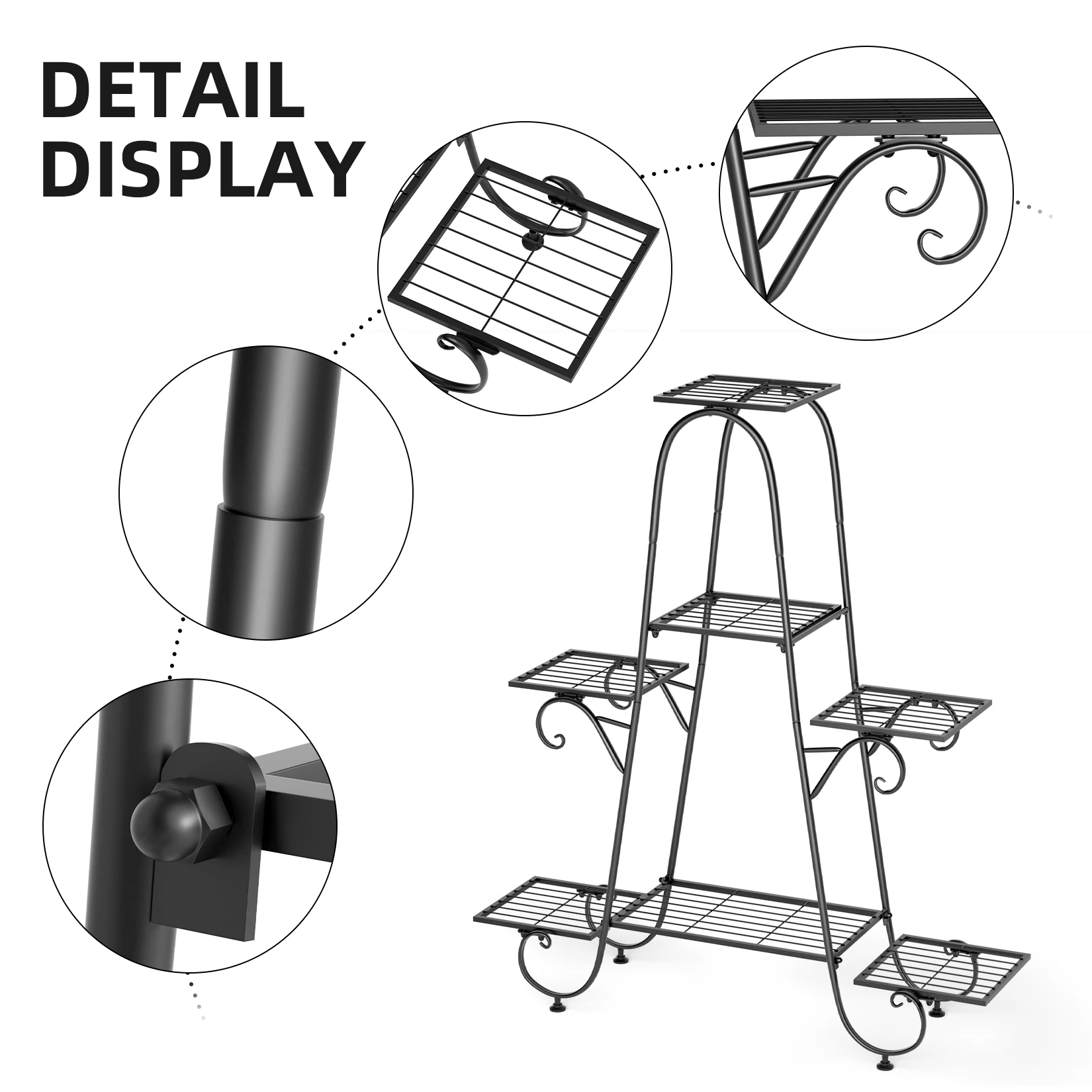 

Heavy duty 7-layer metal plant bracket indoor and outdoor black flower pot display stand