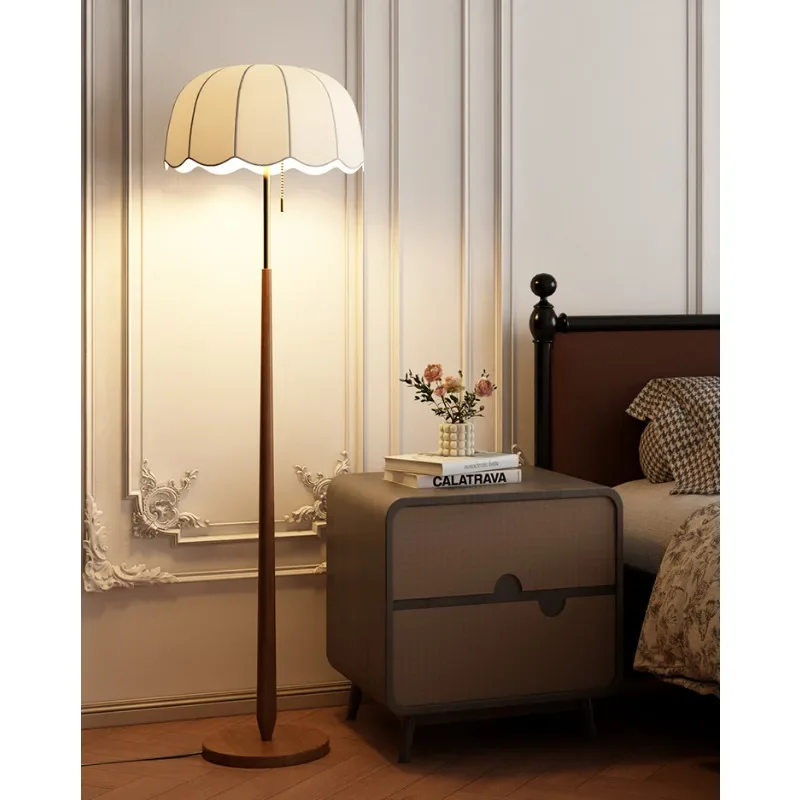 

French Vintage Wooden E27 Led Floor Lamps for Living Room Bedroom Bedside Lamp Study Eye Care Reading Lights Home Decoration