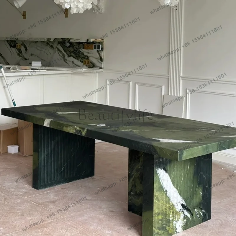 Natural avocado green marble dining table modern simple Italian light luxury stone