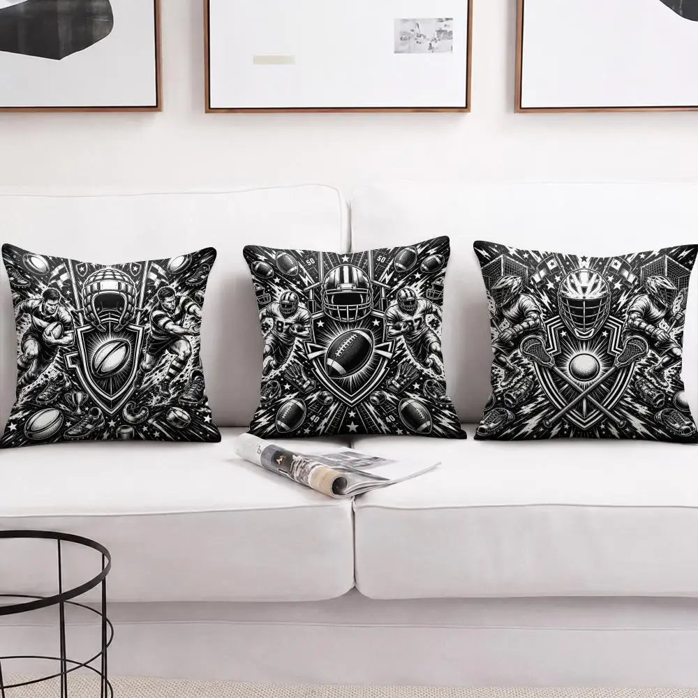Black White Sports Emblem Cushion Cover Short Plush Soft Double-Sided Printing Pillow Case Cozy Sofa Bedroom Home Decor Gift