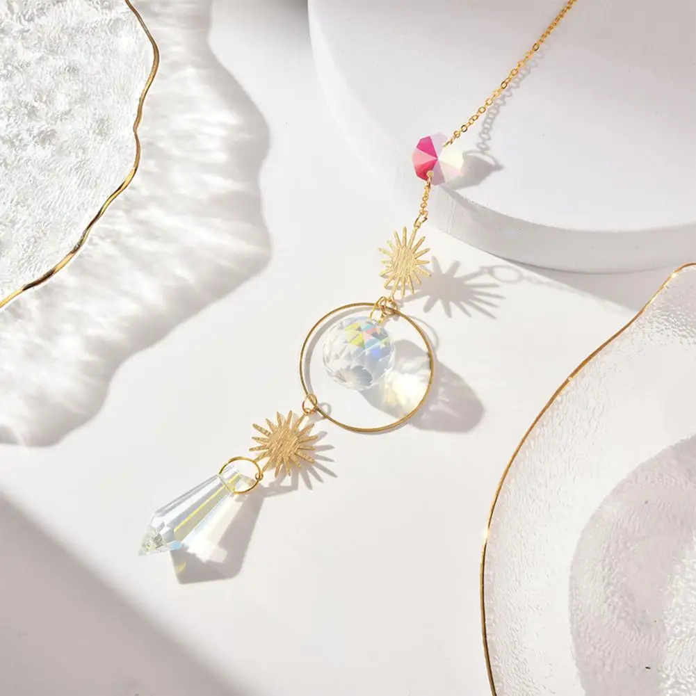 Outdoor Sun Catcher Gold Silver Sun Catcher Faux Suncatcher Window Hanging Colorful Prism Rainbow Maker Chain Pendant Moon Sun