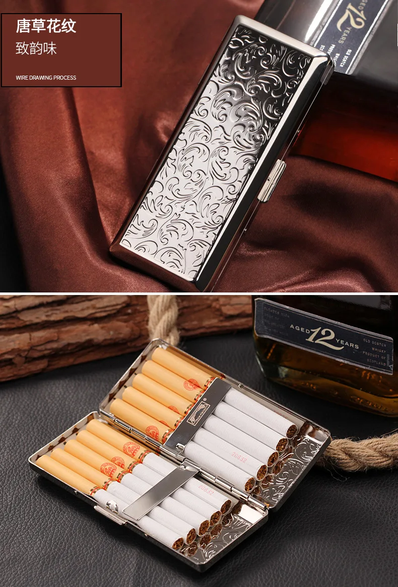 Slim Embossed Pattern 100s Cigarette Case Women Brass Metal Long Thin Smoking Cigarette Box Bronze Black Silver 115*46*20mm