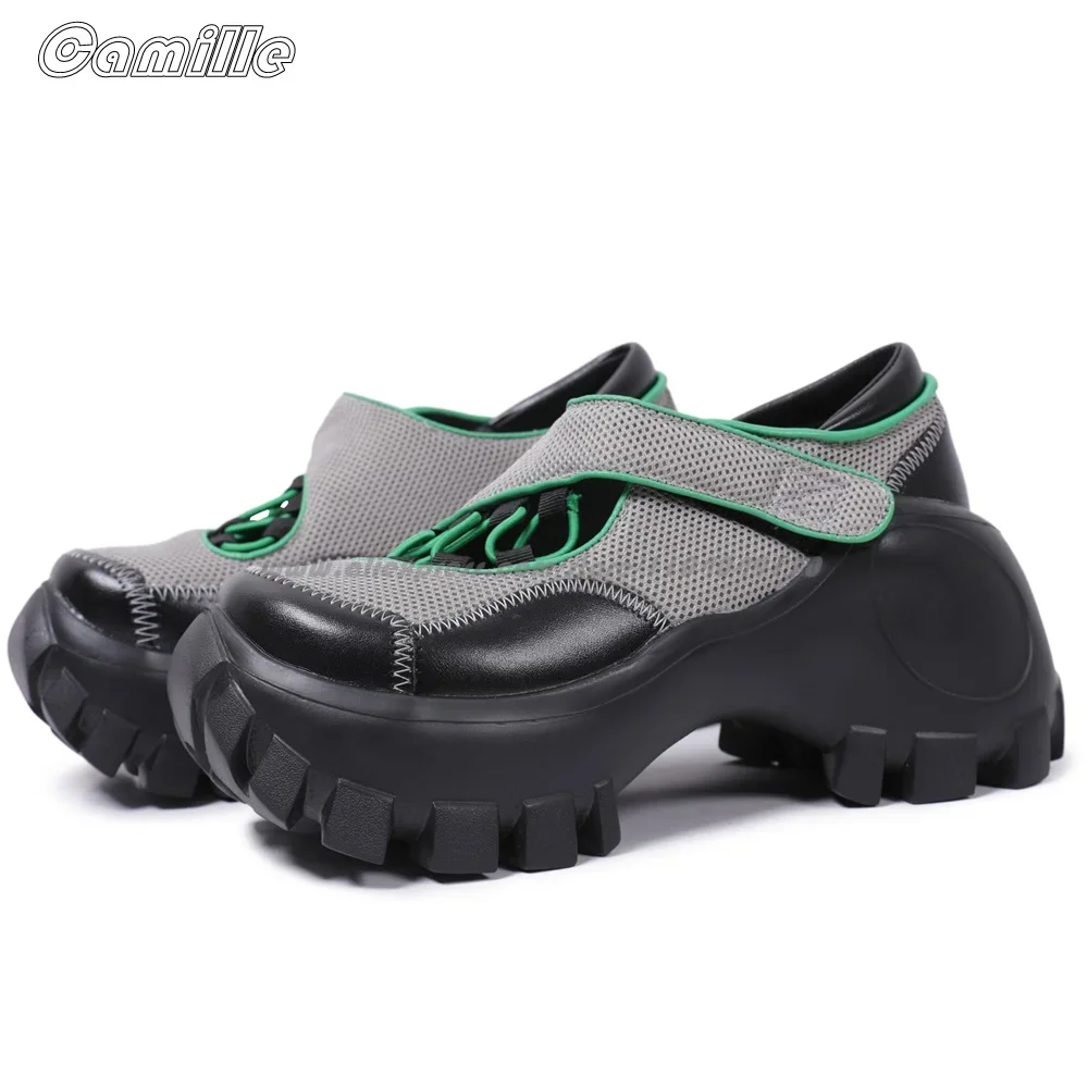 

Mixed Color Hook&Loop Thick Sole Ankle Motorcycle Boots Round Toe Platform Casual Boots Air Mesh Size 35-40 Hollow Lady Boots