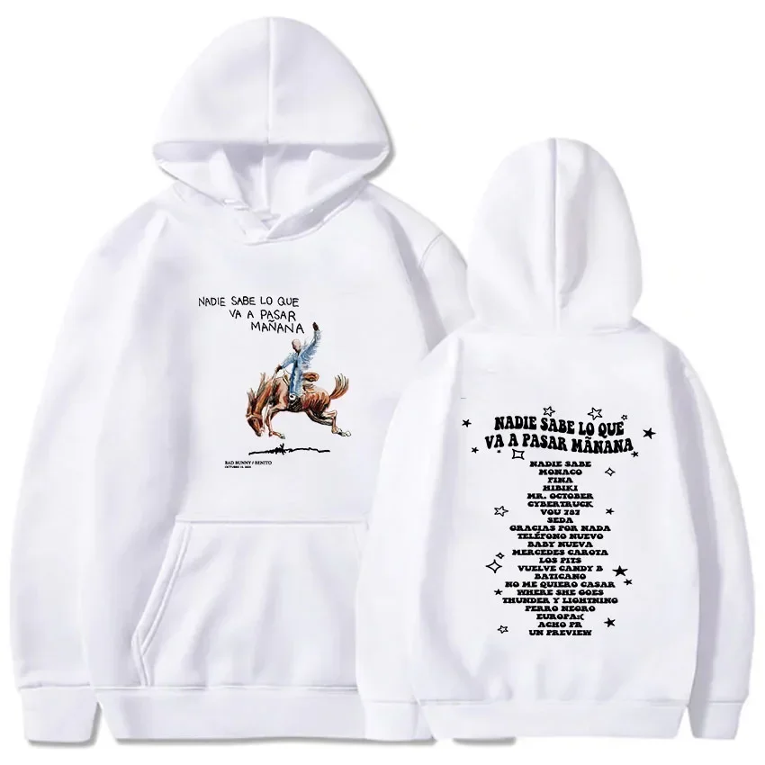 Bad Bunny New Album Nadie Sabe Lo Que Va Pasar Manana Hoodies Men Letter Printed Clothing Long Sleeve Loose Casual Sweatshirts