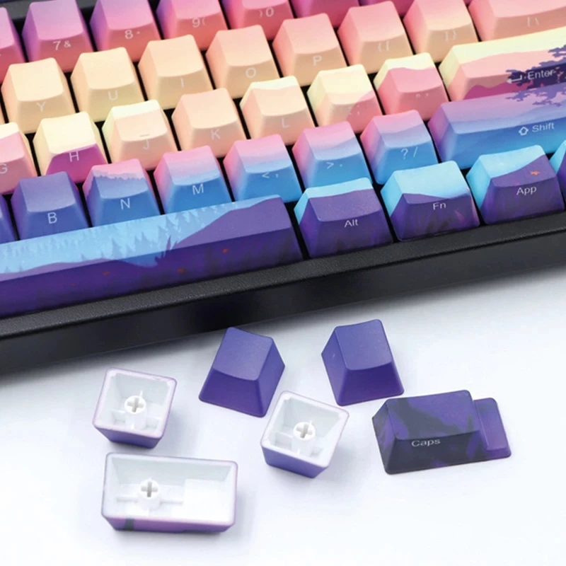 PBT Keycaps para teclado mecânico, Side Print, Font Keys, 110 Keys para Sublimação, Perfil OEM, Custom Keycap Set, Retro Caps