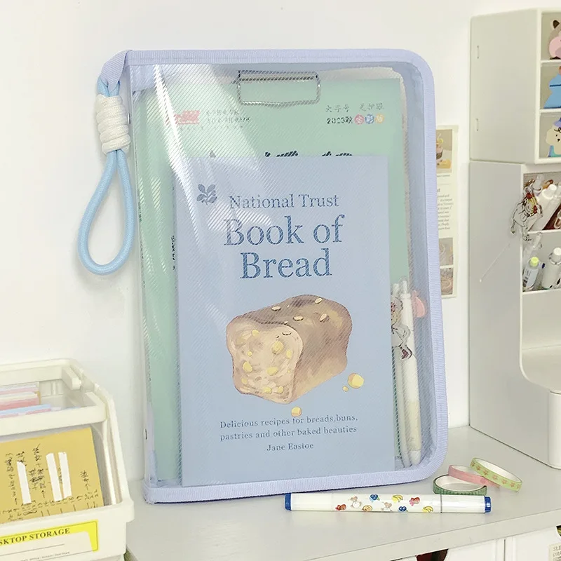 Macaron Transparent A4 File Bag Large Capacity Waterproof Zipper Document Organizer Student Handheld Storage Pouch