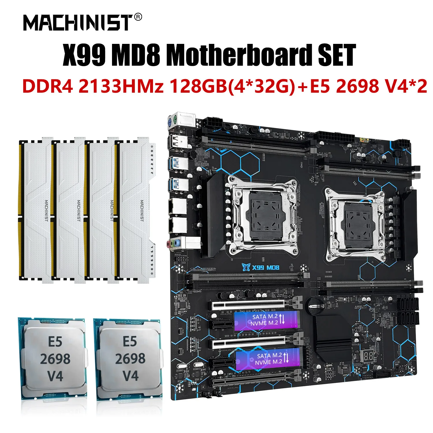

MACHINIST X99 материнская плата с двойным процессором Xeon Kit LGA 2011-3 E5 2698 v4 процессор ECC DDR4 4*32 ГБ памяти E-ATX M.2 NVME ssd MD8