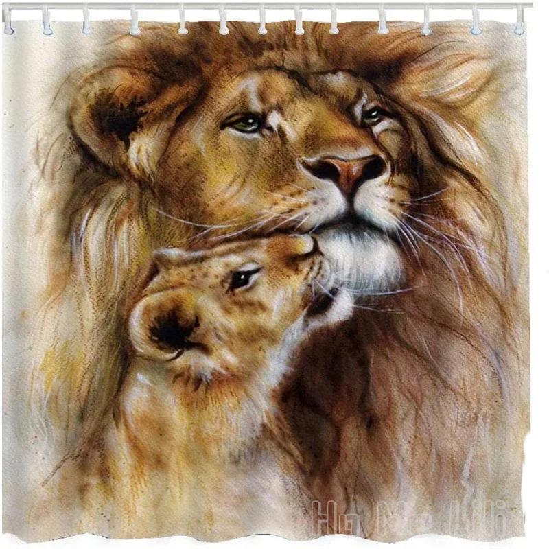 Lion Shower Curtain By Ho Me Lili With Hooks Animal Wildlife Couple Fluffy King Head Face Zoo Love Cool Sketch Pastel