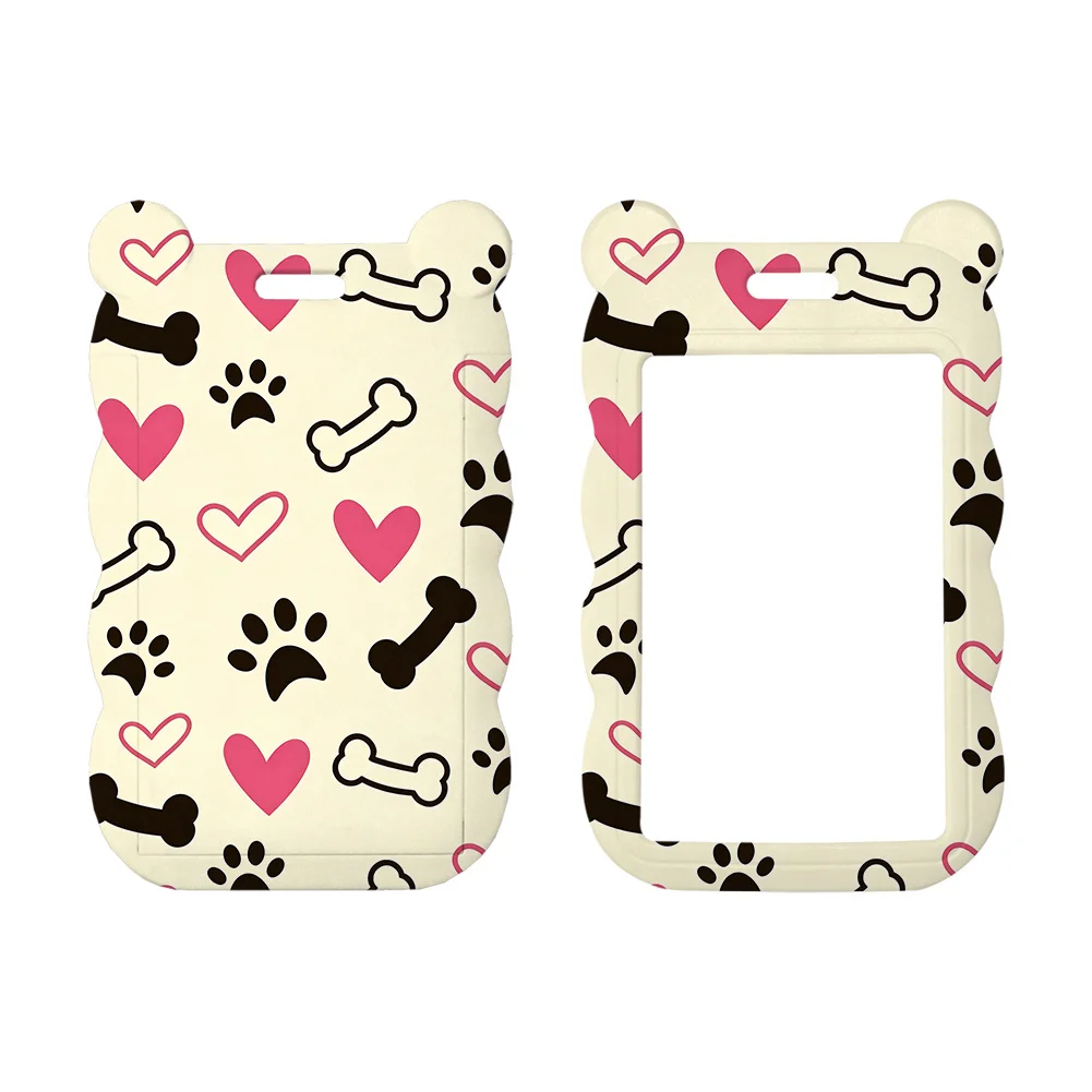 Cartoon Dog and Bones Work Card Holder Work Permit Name Badge with Keychains Student Id Card Holder Accessories