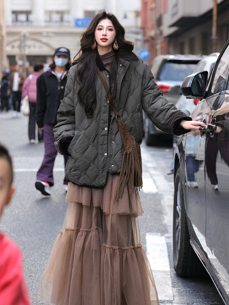 

New National Stand AZure 90 White Du down Quilted Vest Diamond Pattern Slimming Commuter Jaet for Women