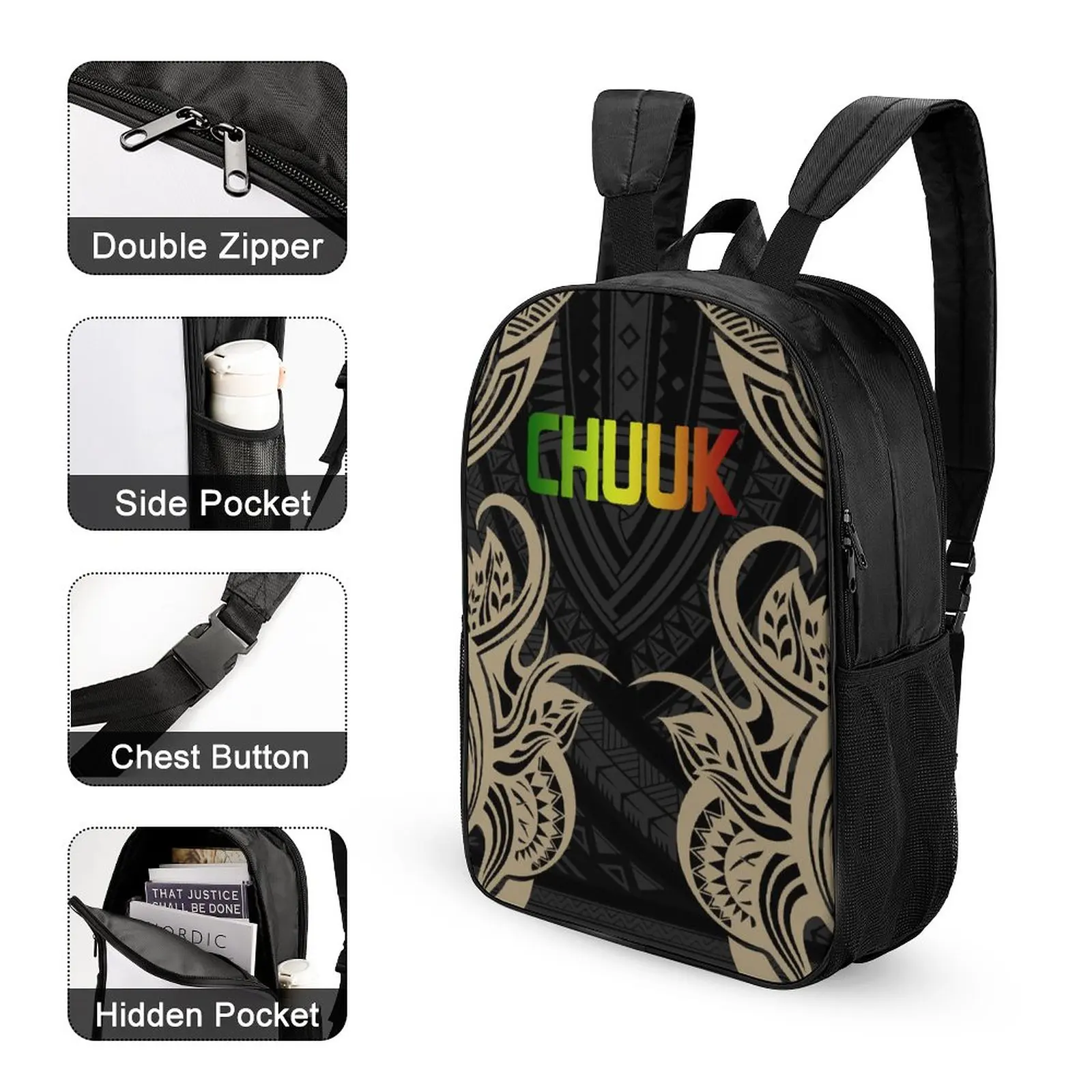 Polynesian Design Duplex Print Tribal Printing Custom Pattern Schoolbag Student Book Backpack School Bag Travel Computer Package