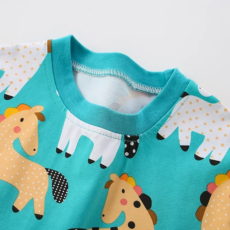 Spring Baby Girls Clothes Clothes Kid Sweet Giraffe Horse Solid Cotton Dress Children Fashion Party Long Sleeve Princess Dresses