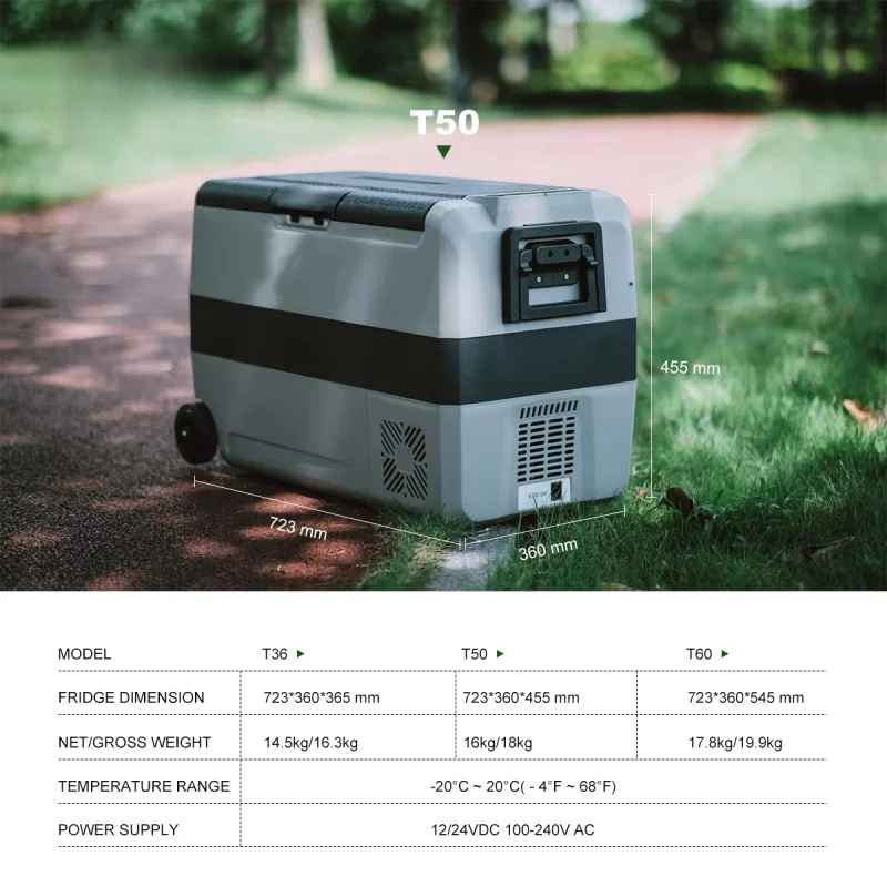 High Quality T50 Dual-Zone Portable Car Cooler 50L Small Freezer Compressor 12V 24V Mobile Fridges AC Plastic Mob Hot Selling