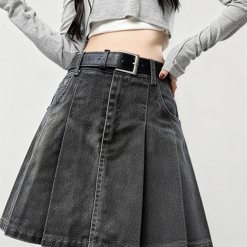 Vintage Washed Jean Skirt for Woman High Waisted Trendy Slit Denim Skirt with Shorts Y2K Casual Summer Mini Skirts 2026 New