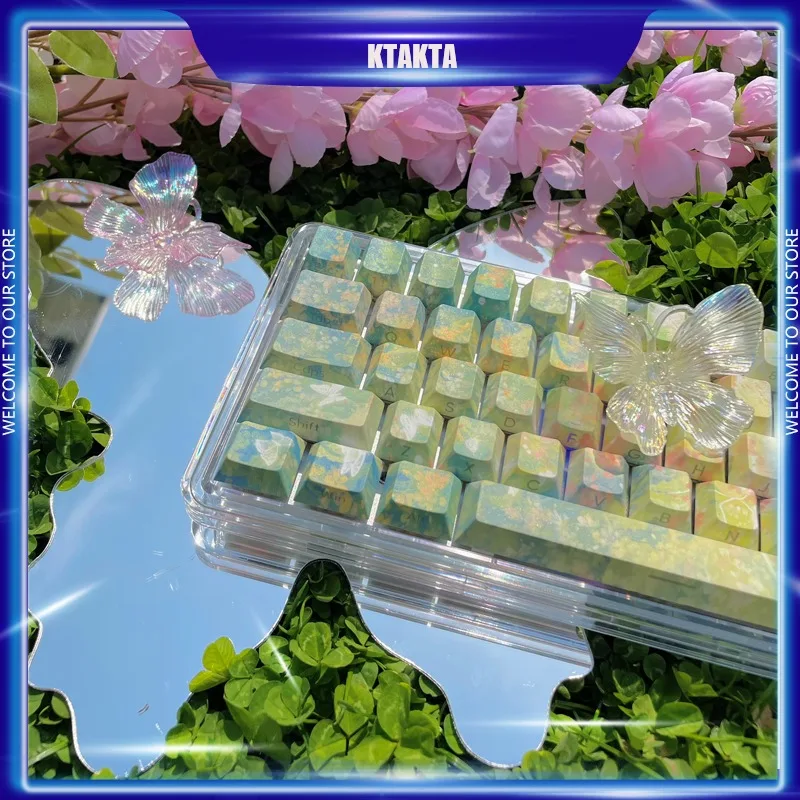 

KTAKTA side engraved translucent keycap green theme pbt material 135 keys factory height compatible magnetic axis green series