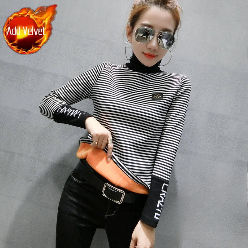 Tees Turtleneck Female Tops Striped Tshirts Warm Women's T Shirts Funny Clothes Tall One Piece 2024 Simple Cheap Stylish 2000s O