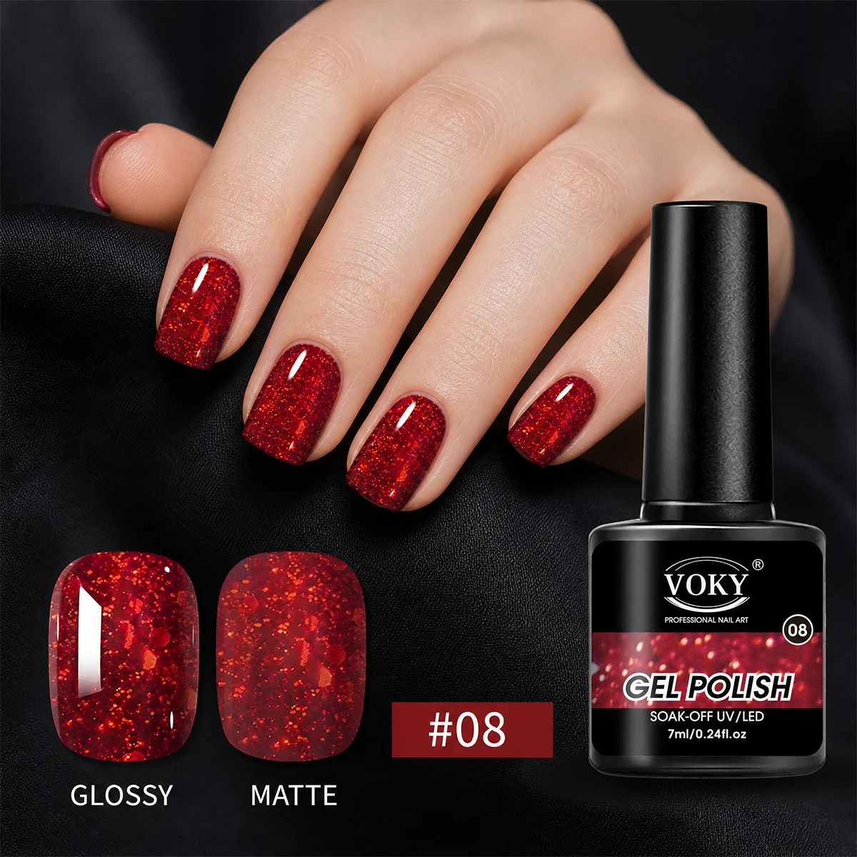 Red Glitter Shimmer Gel Nail Polish Single Bottle, Soak Off UV LED Nail Gel, DIY Home Manicure Holiday Nail Art