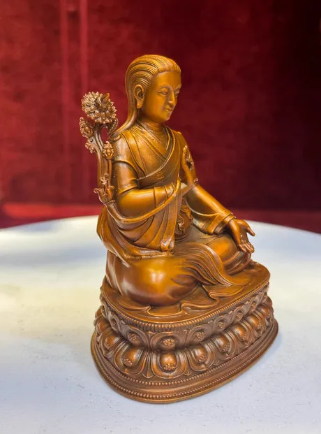 10CM Tibet Guru Master Atisa Disciple Buddha Copper Statue