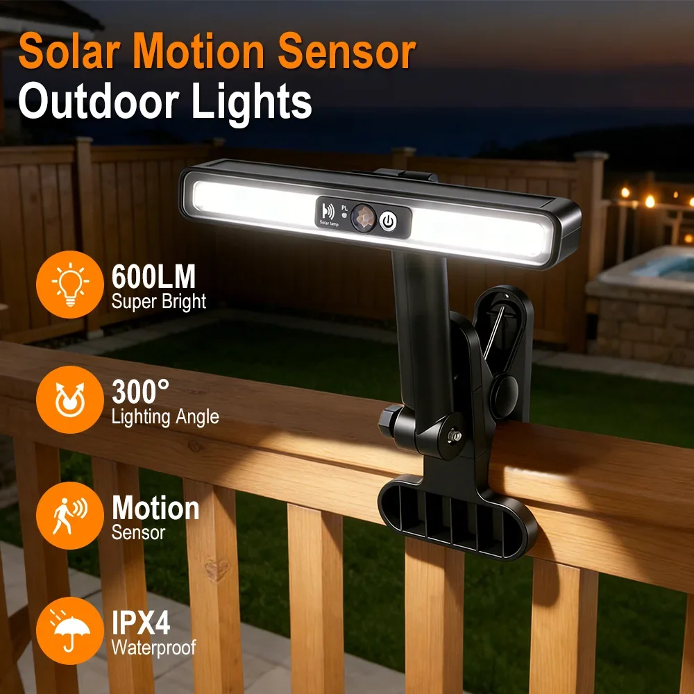 BORUiT 1/2PCS Solar Light Outdoor 36 LED Motion Sensor Lights Clip On Waterproof Portable Solar Powered Light for Garden Yard 