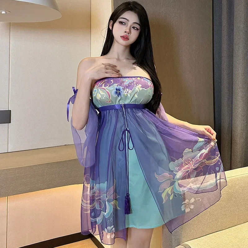 

Sexy Hanfu Dress Women's Improve Underwear Chinese Style Dunhuang Dancer Role Playing Uniform Temptation Traditional Gauze Skirt