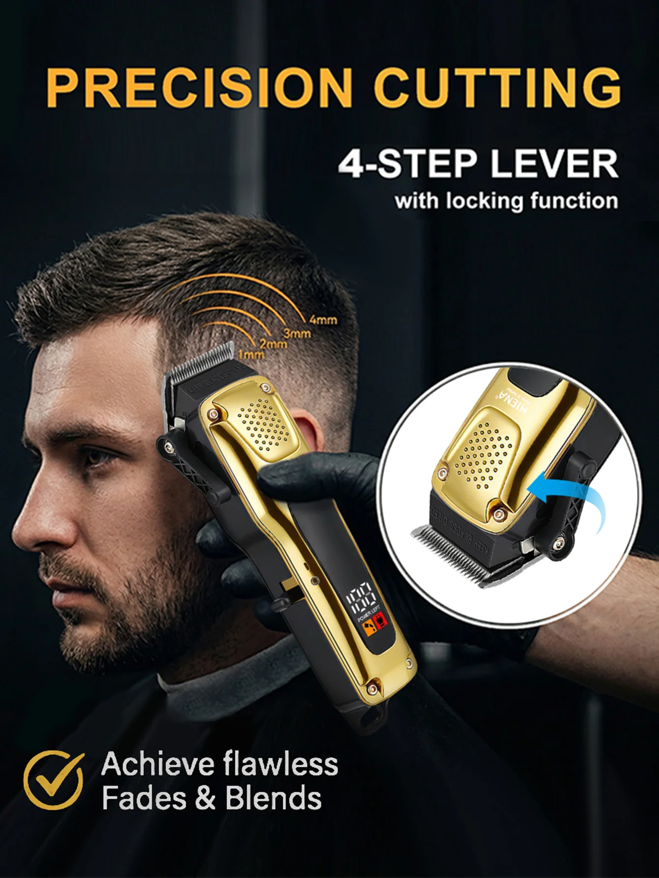 3in1 Haircut Machine Professional Electric Gold Hair Clippers Set Barber Usb Fast Charging Hair