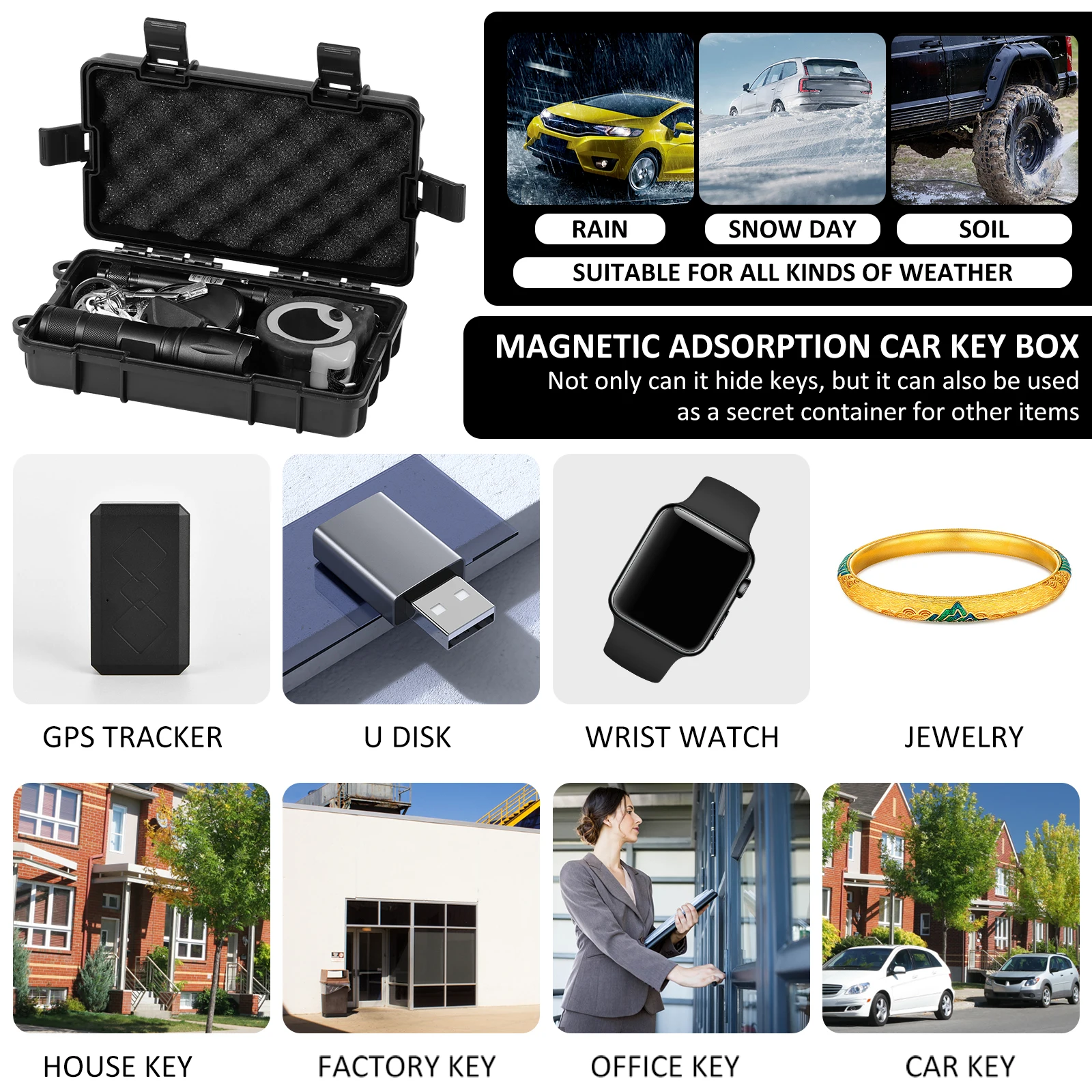 Upgraded Magnetic Key Box Under Car Waterproof Key Holder Outdoor Under Vehicles Hidden Key Box Accessories for GPS Trackers