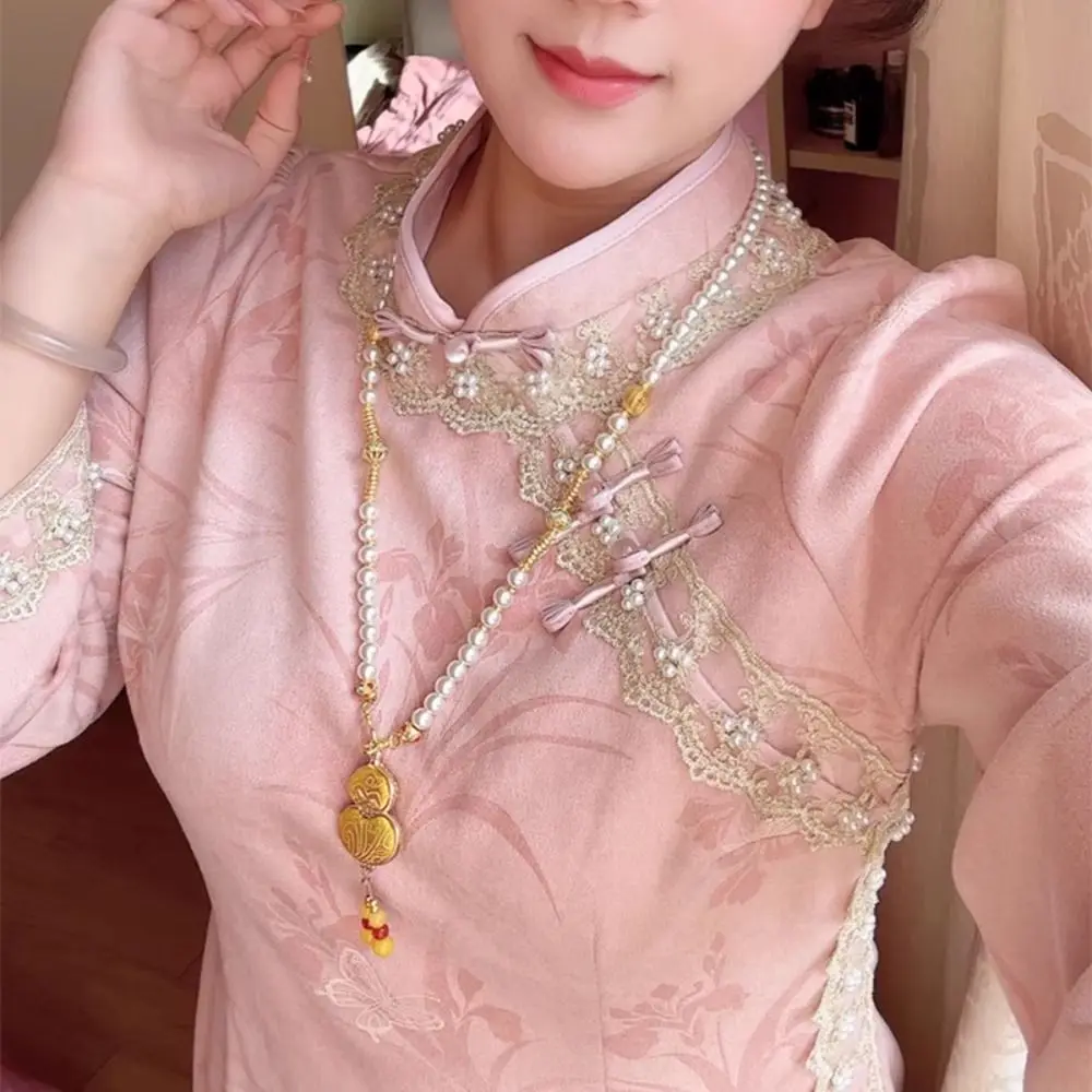 Luxury Song Brocade Gourd Necklace Tassels Beads Embroidered Pendant Necklace High-end Jewelry Chinese Style Necklace