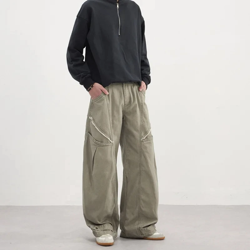 Spring Autumn Men's American Streyle Design Scimitar Men's Cargo Pants Unisex Trendy Baggy Oversized Cotton Casual Long Trousers