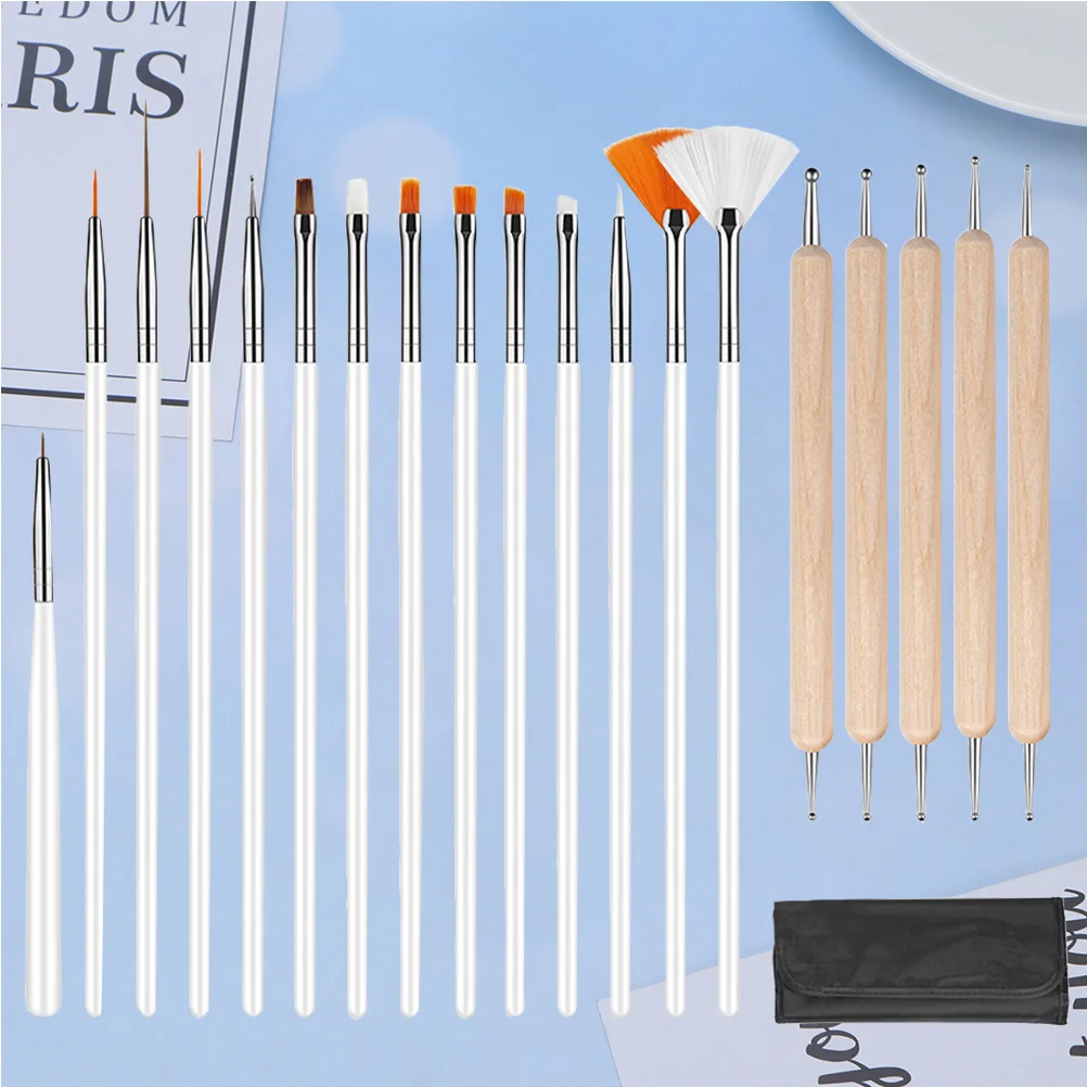 20개 네일 아트 브러쉬 키트 전문가용 매니큐어 펜 세트 내구성 가벼운 긴 손잡이 정밀 네일 페인팅 이상적인 선물 드릴