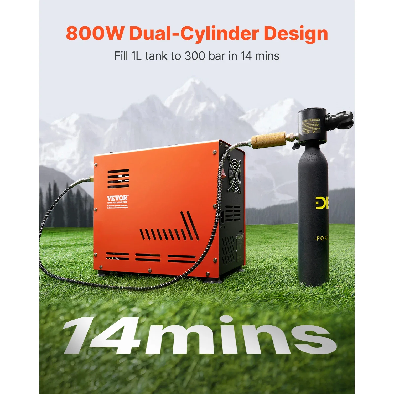 SucceBuy PCP Air Compressor 800W Dual-Cylinder Airgun Compressor 4500PSI/30Mpa Auto-Stop Compressor for Air Rifle Scuba Diving