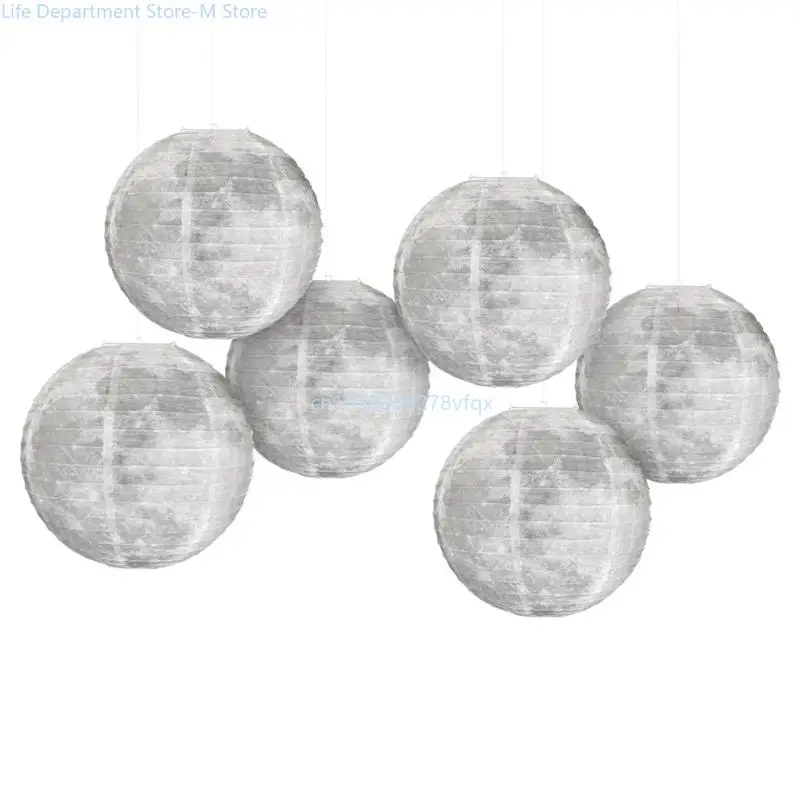 

6PCS Moon Paper Lamp Decoration Mysterious Space Themed Hanging Decoration for Boys Girl Bedroom Ceiling Decors